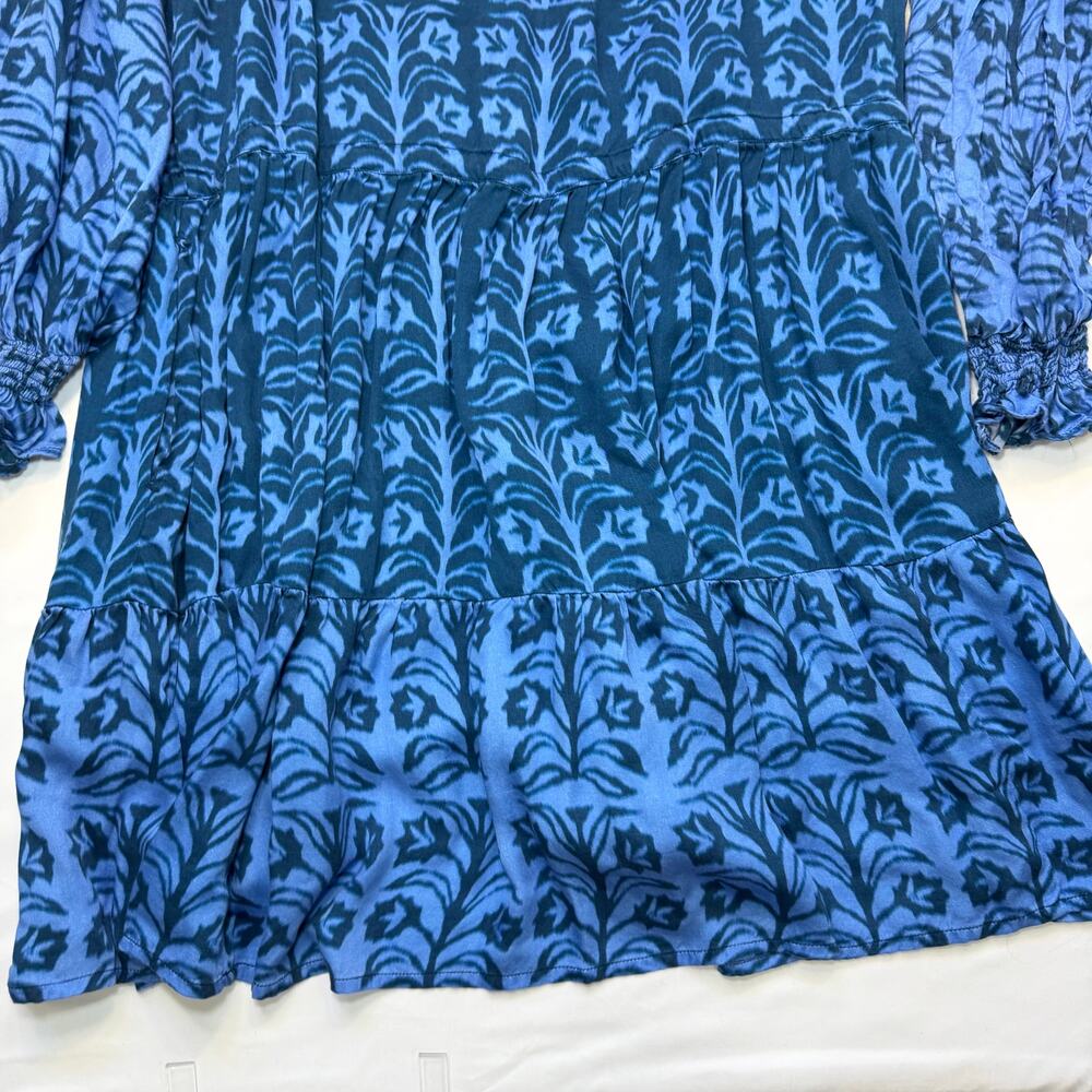 Omika Riviera Mini Dress XL Indigo Blue Print Boho Resort Kaftan Style - Picture 12 of 15